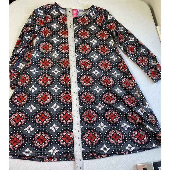 J Khaki JK Girls Authentic Long Sleeve A Line Dress Size M Black Floral Print - Picture 7 of 10